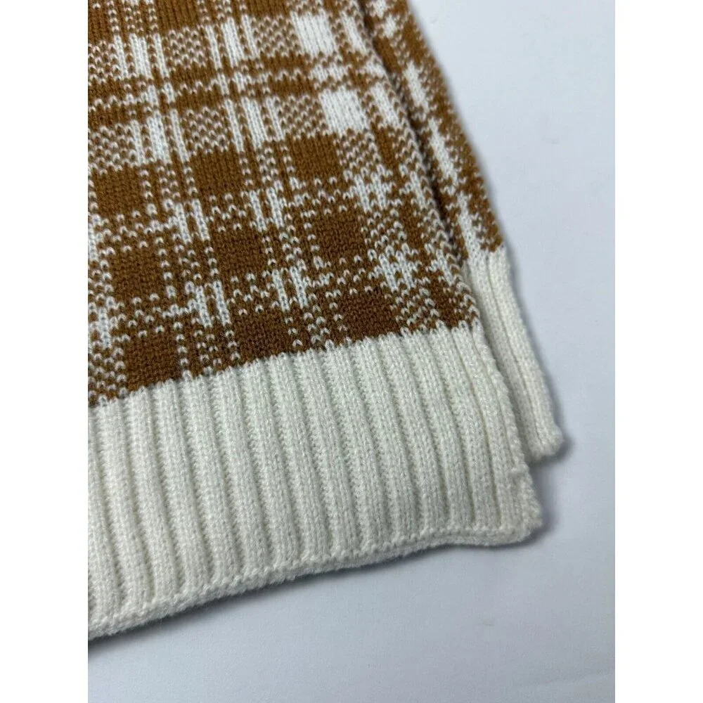 Timberland Scarf Houndstooth Plaid Knit Cozy‎ Logo Checker Tan Cream Fall Winter